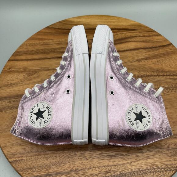 Converse CTAS Lux Mid Womens Size 7 Barely Fuchsia Metallic Hidden Wedge Sneaker - Picture 6 of 8